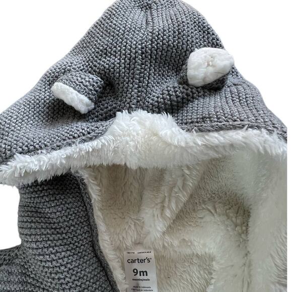 Carter's Baby 9m Bear Grey Knit Lined Sweater Jacket - Picture 5 of 7